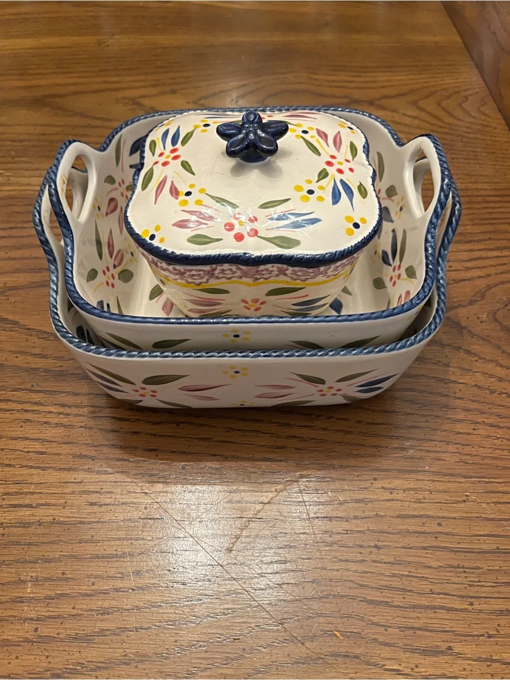 Temptations Old World Confetti Hand-Painted Ceramic Nesting Bakeware Set